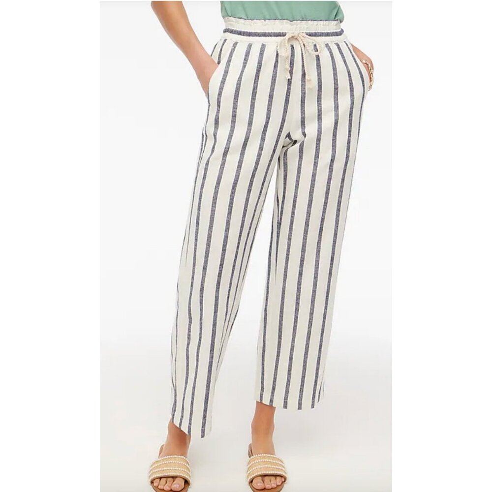 J.Crew $90 Petite Linen-Cotton Blend Wide-Leg Paper Bag Pant Size P2 BG362